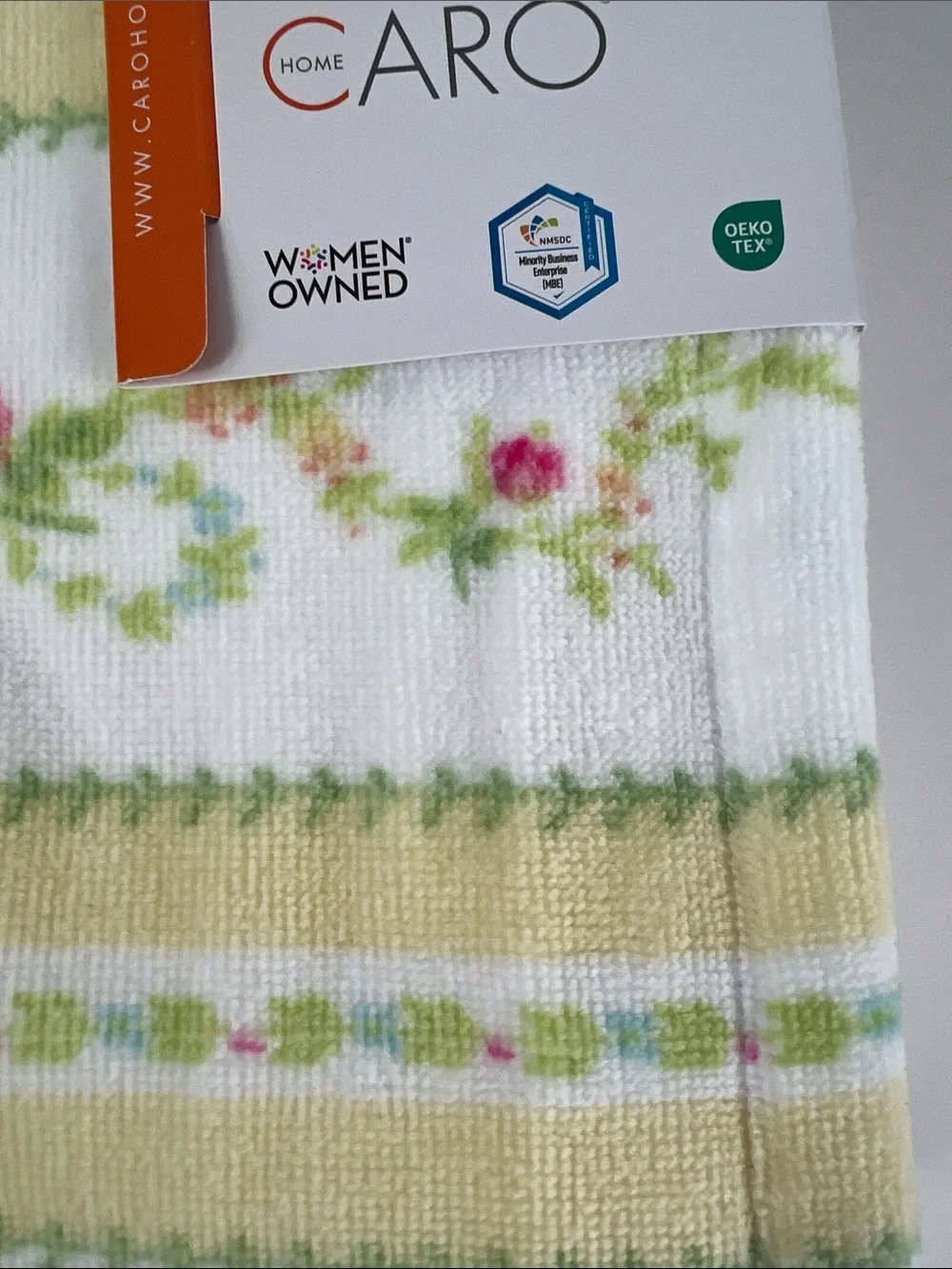 Caro Home Bath Towel Set Floral Yellow White Green Pink Velour Cotton 6 Pc NEW